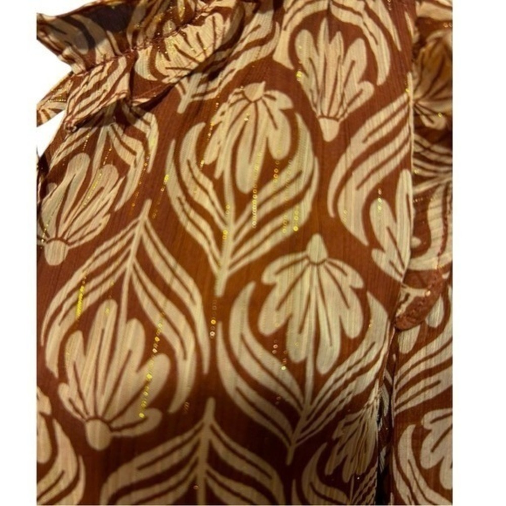 LC Lauren Conrad Floral Ruffle Dress Long Sleeve Shimmer Medium Boho - Picture 7 of 12